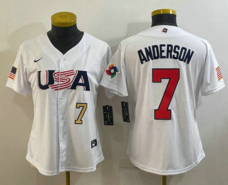 Womens USA Baseball #7 Tim Anderson Number 2023 White World Classic Stitched Jersey